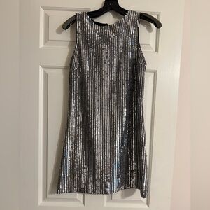Alice and Olivia Silver Sequin Sleeveless Dress
